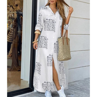 Cross-Border Women's Clothing Amazon Ebay2021 New European and American Spring and Summer Fashion Printed Sexy Shirtdress Dress