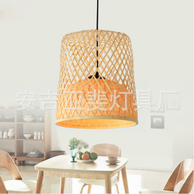 Japanese-Style Simple Bamboo Lamp Modern Dining Room/Living Room Double-Layer Bamboo Artwork Chandelier Creative Tea House Three-Head Dining Chandelier