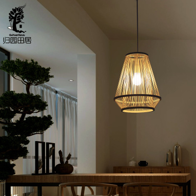 New Chinese Zen Small Droplight Single-Head Restaurant Lamp Creative Dining-Room Lamp Log Bedside Lamp Bedroom Tea Room Bamboo Lamp