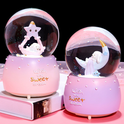 INS Girl Heart Good Night Rabbit Crystal Ball Music Box Star Moon Music Box For Children Girl 'S Birthday Gift