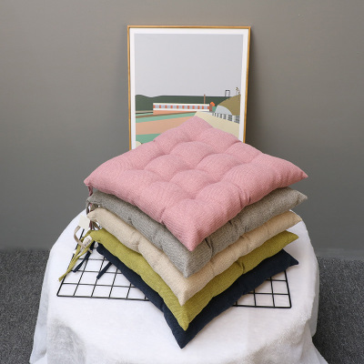 INS Japanese Style Thick Linen Solid Color Square Summer Breathable Cushion Bun Steaming Plate Office Pink Student Seat Cushion