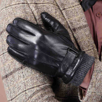 Hundred Tiger King Fashionable Warm Autumn and Winter Wool in Sheepskin Touch Screen Gloves Genuine Leather Driving and Biking Men's Gloves