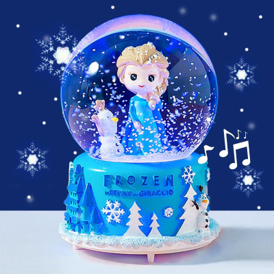 Home Creative Princess Elsa Music Box Crystal Ball Resin Craft Ornament Automatic Snow Rotating Factory Goods