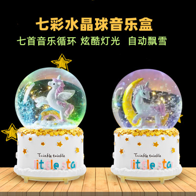 Unicorn Crystal Ball Music Box Medium Resin Crafts Luminous Holiday Gift Creative Home Decoration Manufacturer