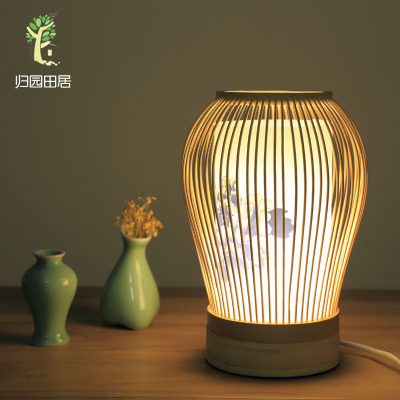 Chinese Style Table Lamp Bedroom Bedside Lamp Warm Simple Zen Chinese Style Antique Bamboo Woven Japanese Tea Room Lamps