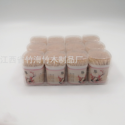 Square C Plum Orchid Chrysanthemum Double-Headed Toothpick Plastic Bottled Household Bamboo Toothpick Travel Portable