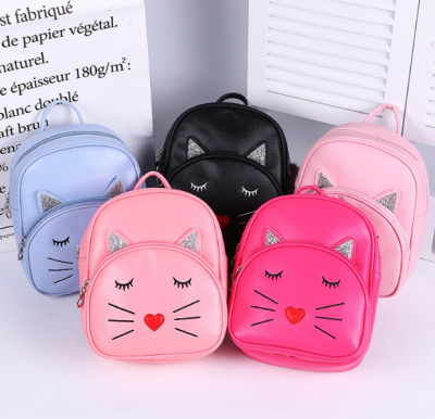 Cute Cat Zipper Pu Backpack for Foreign Trade