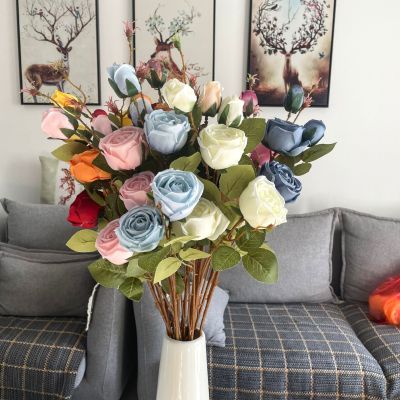 5 Heads Emulational Rose Flower Wedding Living Room and Hotel Venue Decorative Fake Flower Flower Arrangement Soft Decoration Set Silk Flower Wholesale