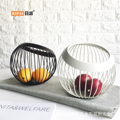 Ri Pai Fruit Basket Plate Simple Modern Iron Nordic Style Creative Living Room Household Internet Celebrity Snacks Hollow Black and White