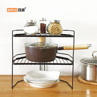 Ri Pai Wrought Iron Tripod Kitchen Stackable Storage Rack Countertop Seasoning Rack Cabinet Multi-Layer Cookware Storage Rack