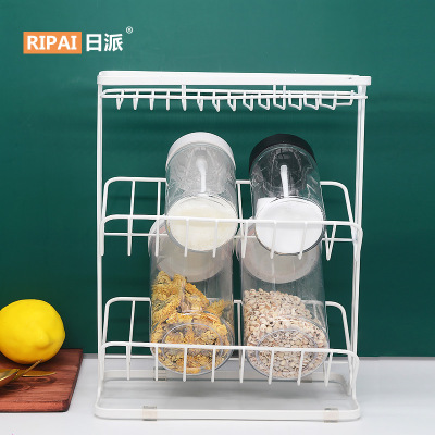 Ri Pai Household Kitchen Supplies Spice Rack Floor Table Seasoning Rack Iron Multi-Layer Storage Rack