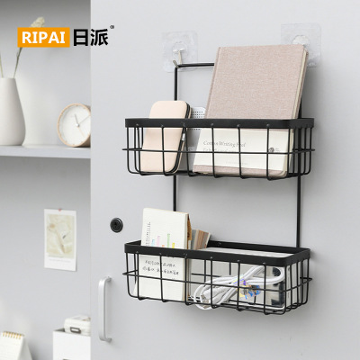 Ri Pai Iron Kitchen Bathroom Living Room Punch-Free Double-Layer Storage Rack College Student Dormitory Wall Storage Storage Basket