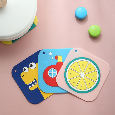 Cartoon Thermal Shielded Mat Cute Coaster Creative Hanging Silicone Household Coasters Extra Thick and Durable Square Placemat Wholesale