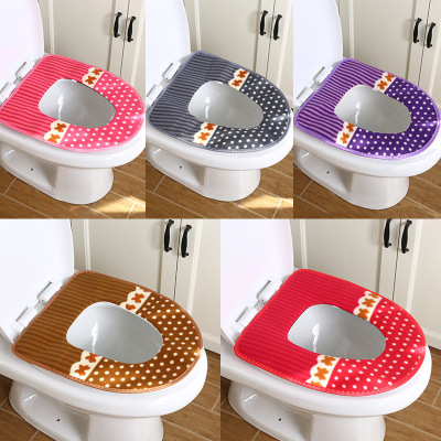 Dot Thickened Toilet Pad Plush Toilet Toilet Seat Cover Stripes Velcro Fastener Toilet Seat Cover Household Washable