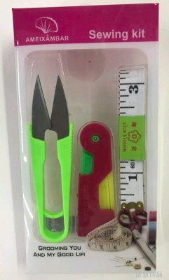 Shuhui Ornament Plastic Scissors + Plastic Needle-Threader + Tape Measure Combination Set