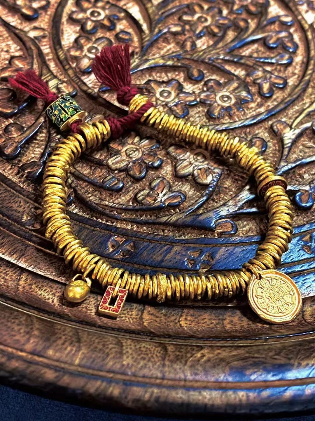 锤纹金+吉言金+平安扣 时尚洋气款手链