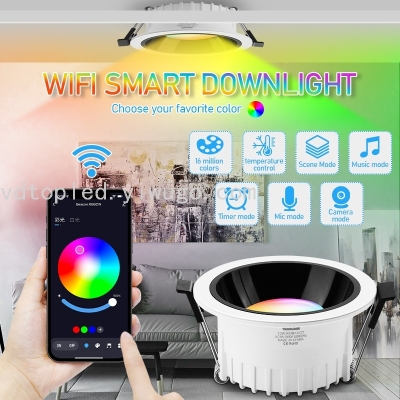 RGB Colorful Dimming Downlight WiFi Bluetooth Graffiti Embedded down Lamp Voice/App Control Smart Downlight