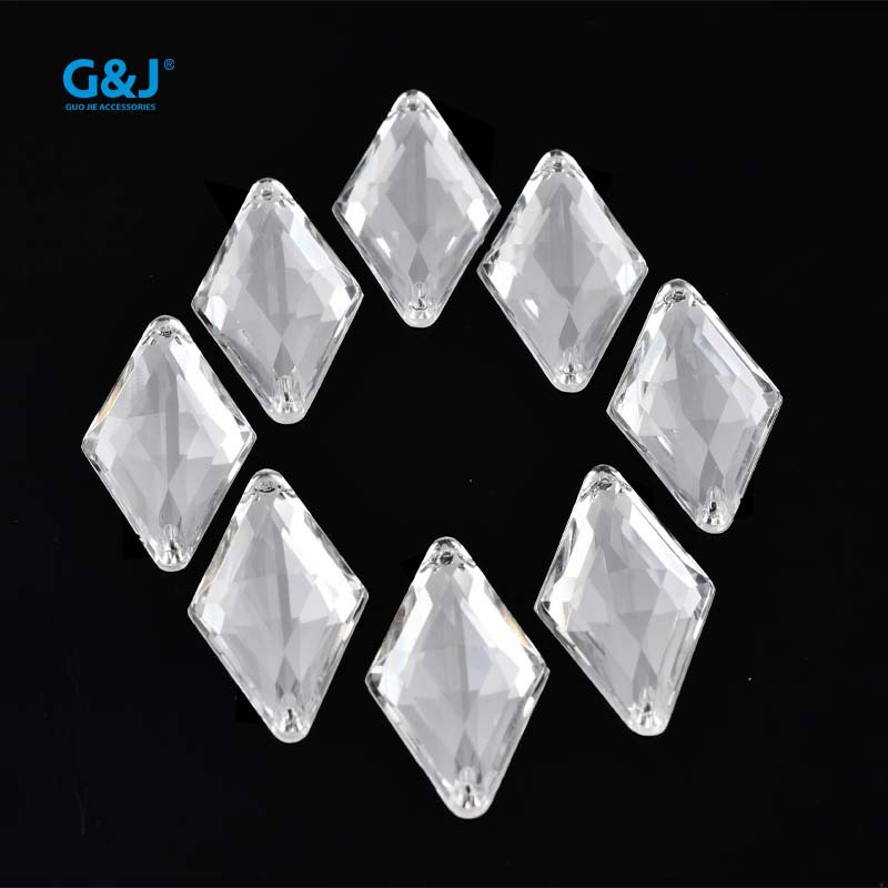仿台亚克力钻 菱形尖面双孔平底钻 毛衣diy手缝钻挂坠珠两孔珠片