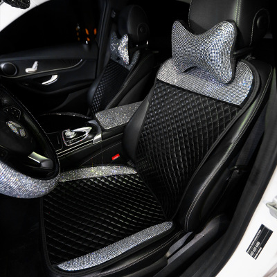 Car Cushion Non-Slip Four Seasons Small Three-Piece Diamond-Embedded Small Waist Leather Breathable Cool Pad Single Piece Rear Seat Cushion for Women