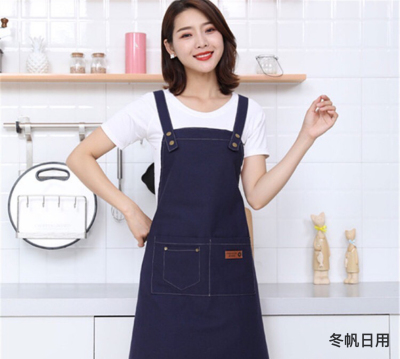 Factory Direct Sales Solid Color Jean Apron Work Gift Kitchen Coffee Shop Apron Printable Logo