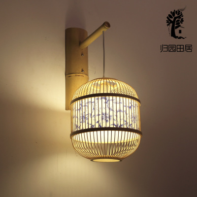 Chinese Bedroom Bedside Wall Lamp Corridor Aisle Light Creative Special Chinese Style Decorative Wall Lamp Simple Modern Bamboo Woven