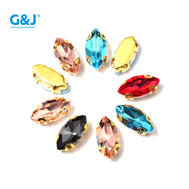 水晶玻璃尖马眼爪钻扣 双耳4D形四爪水钻手缝婚纱钉珠服饰配件