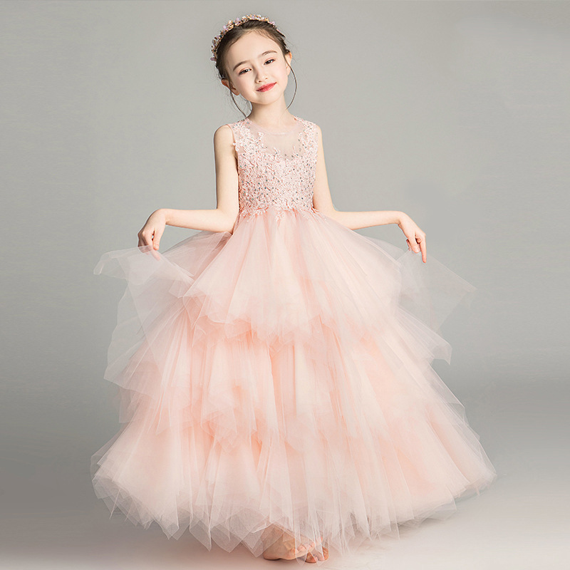 儿童礼服2022春款蓬蓬纱花童小女孩主持人钢琴演出服中大童公主裙