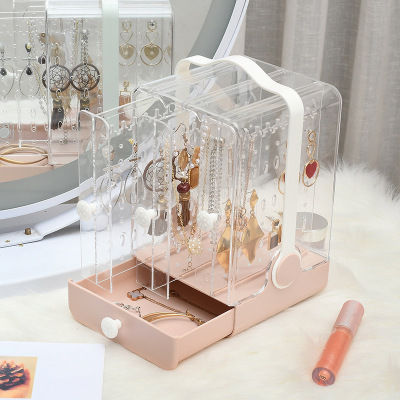 Internet Celebrity Jewelry Storage Box Dustproof Large Capacity Desktop Plastic Household Dressing Table Earrings Necklace Bracelet Storage Rack