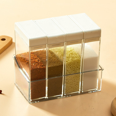 Household Kitchen Utensils Salt, Sugar, and Monosodium Glutamate Four-Grid Storage Spice Box Combination Set Multi-Grid Seasoning Jar Seasoning Box