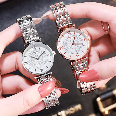 WeChat Wish Fashion Starry Steel Band Roman Digital Women's Watch Factory Direct Sales Student Quartz Watch