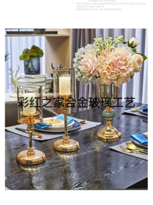 Simple and Light Luxury Golden Nordic Candlestick Decoration Wedding Shooting Props European American Household Dining Table Retro Candlestick