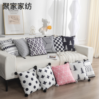 Cross-Border Home Decoration Ethnic Style Cushion Bedside Ins Moroccan Fur Ball Tassel Tufted Printed Pillowcase H
