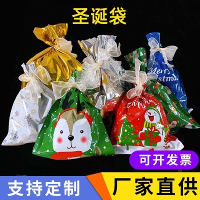 Christmas Halloween Gift Flat Bag Candy Baking Gift Packaging Drawstring Bag Christmas Elk Old Man Cross-Border