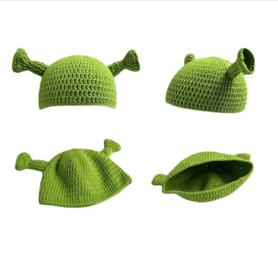 Ruoyousame Hat Green Knitted Hat Children's Monster Shrek Internet Famous Hat Baby Handmade Woolen Cap