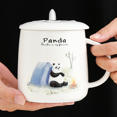 Children's Cartoon Mug Cute Watercolor Panda Ceramic Cup Printed Logo Business Gift Milk Breakfast Cup