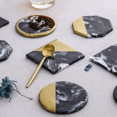 Nordic Light Luxury Creative Simple Ceramic Coaster Ink Marble Coaster Non-Slip Cork Heat Proof Mat Placemat Saucer