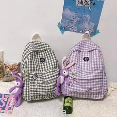 Schoolbag Female High School Junior High School Student Large Capacity Fresh Leisure Checked Backpack