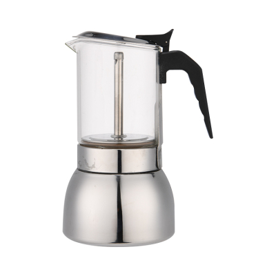 New Design 6 Cup Pyrex Glass Stainless Steel Coffee Moka Pot