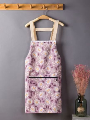 Cotton and Linen Printed Zipper Pocket, Strap Apron Fashion and Generous
