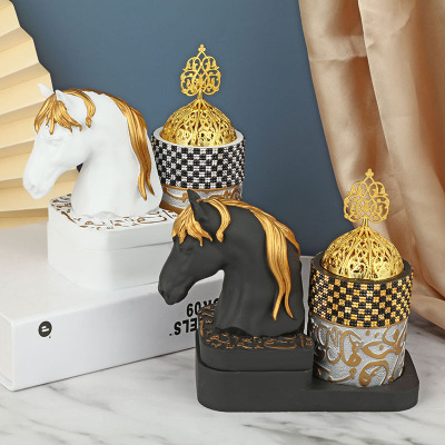 Creative Simulation Horse Head Exquisite Decoration Combination Home Office Decorations Color Chessboard Lattice Incense Burner