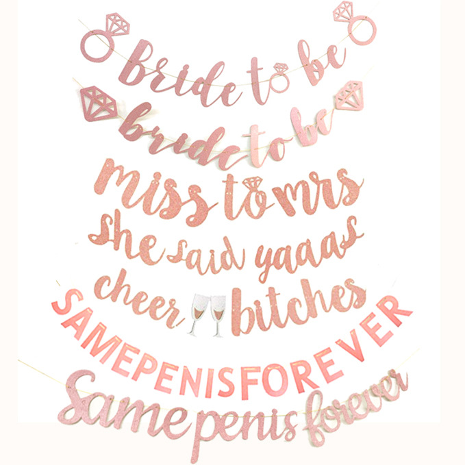 厂家直供bride to be MISS TO MRS 玫瑰金单身派对闪粉拉花拉旗