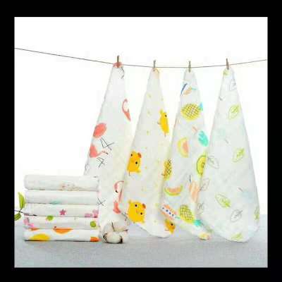 Cartoon Six-Layer Gauze Printed Square Scarf Saliva Towel