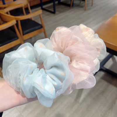 Japanese and Korean Large Intestine Ring Super Fairy Hair Rope Head Rope Organza Sweet Fresh Large Hair Band Hair Accessories Floral Rubber Band