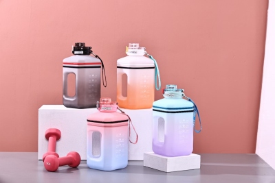 Good-looking Gradient Sugar Container Water Cup Large Capacity Girl Heart Kettle Ton Barrels Student Straw Cup Plastic