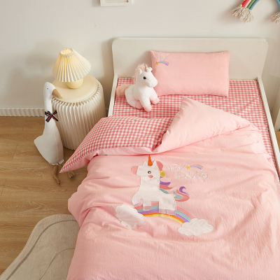 2022 Children's Kindergarten Duvet Three-Piece Set Class A Cotton Yarn-Dyed Washed Baby Nap Special Quilt Cover Set