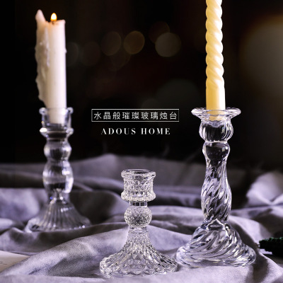 Nordic Glass Household Retro Candlelight Dinner Lamp Props Light Luxury American Candle Holder Dining Table Romantic Candlestick Ornaments