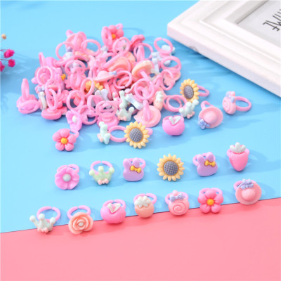 Korean Style Children's Resin Cartoon Ring Cute Pink Small Gift Ring Children Present Wholesale Jewelry