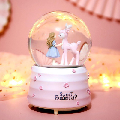 All the Way with Deer Girl Crystal Ball Music Box Music Box Home Creative Craft Gift Decoration Factory Wholesale