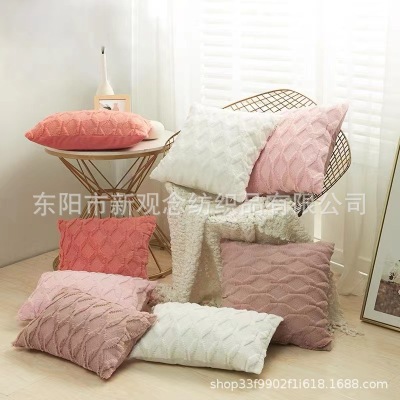 Plush Cushion Bedroom Pillow Bedside and Sofa Geometric Back Cushion Lumbar Support Pillow Atmospheric Fashion Solid Color Pillow Cover