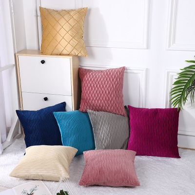 Spot Simple Netherlands Velvet Crumpled Sofa Pillow Cases Solid Color Home Living Room Bedroom Cushion Decorative Ornaments